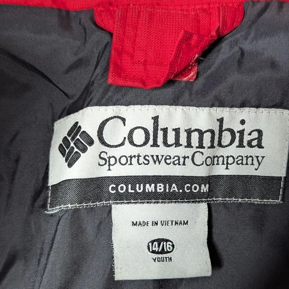 Columbia Sportswear Youth Red Black Waterproof Hoodie Shell Windbreaker Sz 14